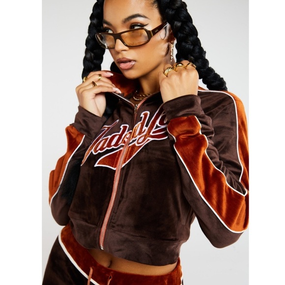 Jaded London Brown Velour Tracksuit Top 4 brown jacket - Picture 1 of 9